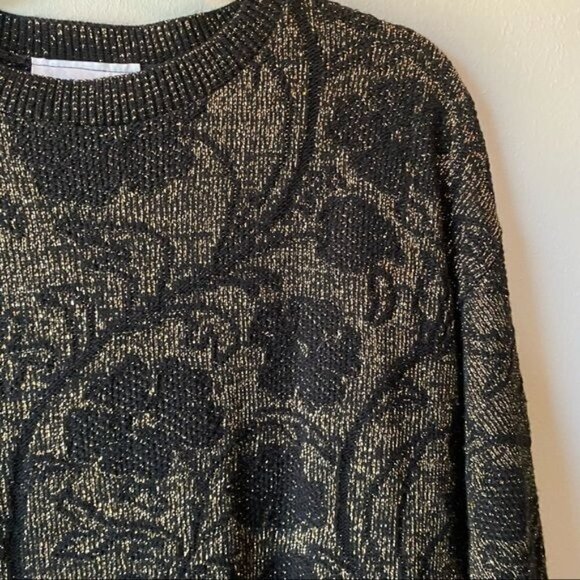 Vintage Carly Blake Black Gold Floral Simmer Pullover Sweater XL - Picture 3 of 7